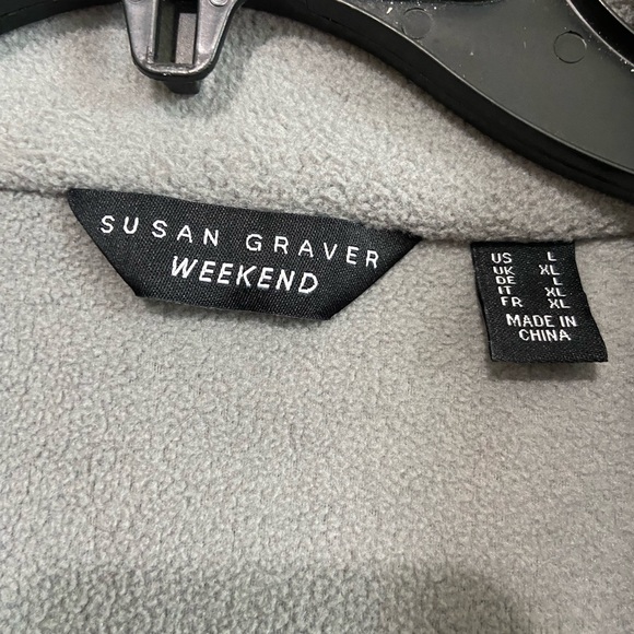 Susan Graver women’s Polar Fleece Jacket w/ Contrast Trim gray / pink Large - Picture 5 of 9